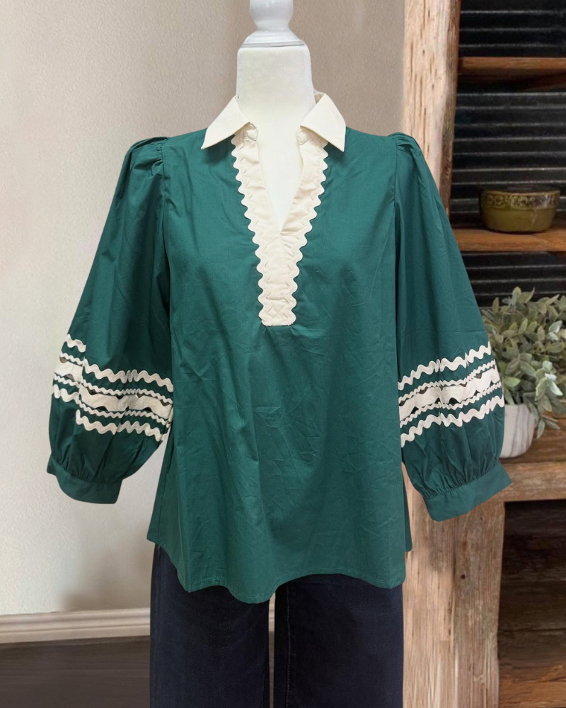 Wavy Satin V-Neck Top