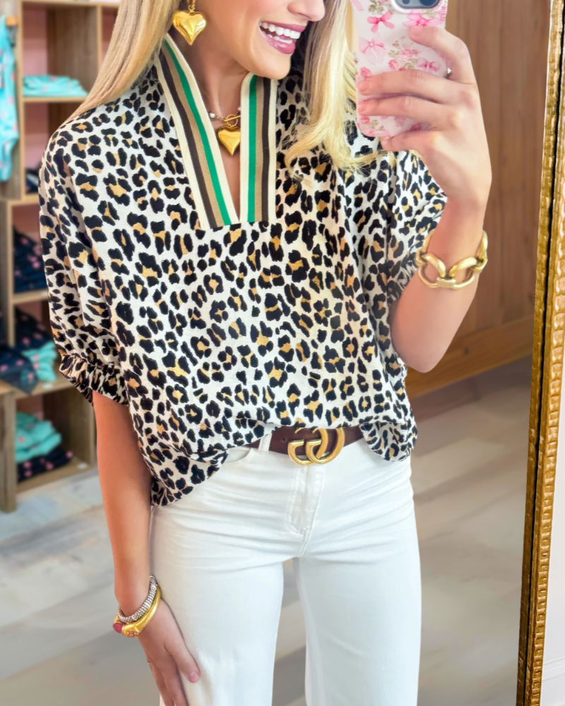 Leopard Print Trim Top