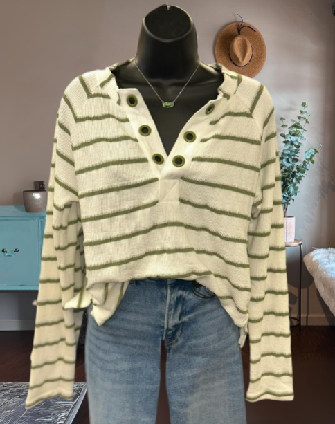 Ribbed Striped Half Collar Top