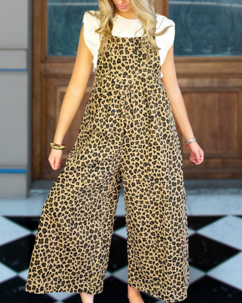 Leopard Print Vintage Washed Overalls