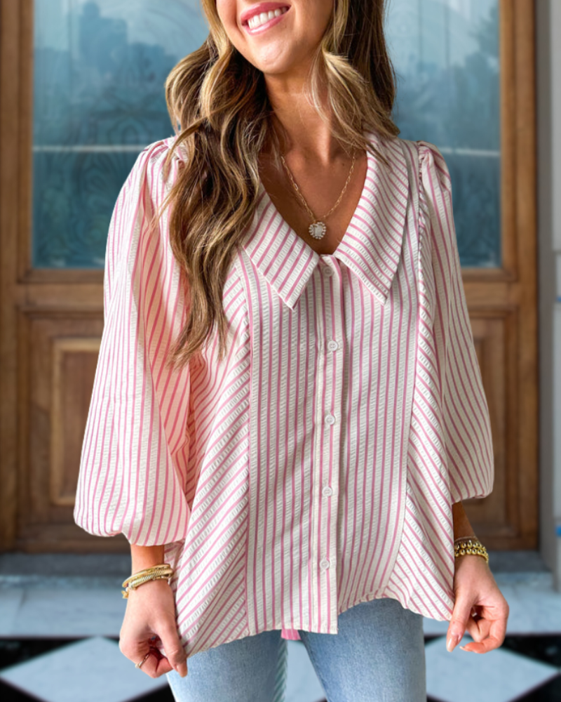 Peter Pan Collar Striped Blouse