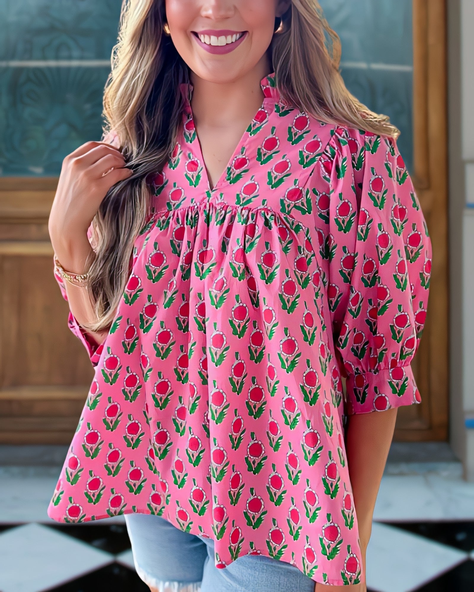 Romantic Floral Pink Top