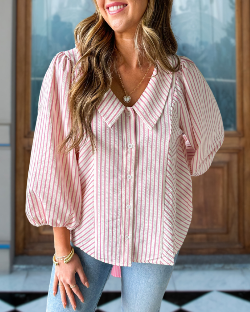 Peter Pan Collar Striped Blouse