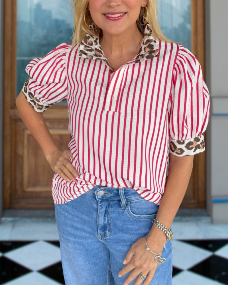 Leopard Patchwork Striped Top