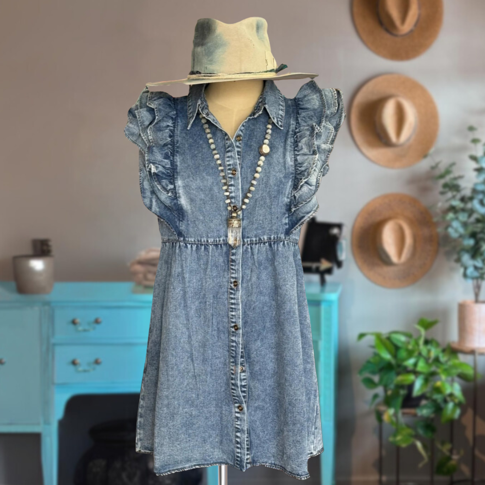 Heart Ruffle Denim Dress