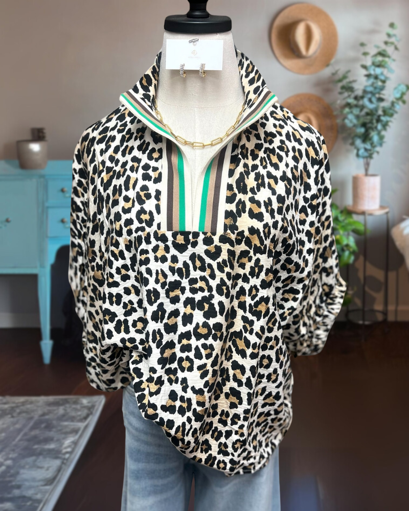 Leopard Print Trim Top