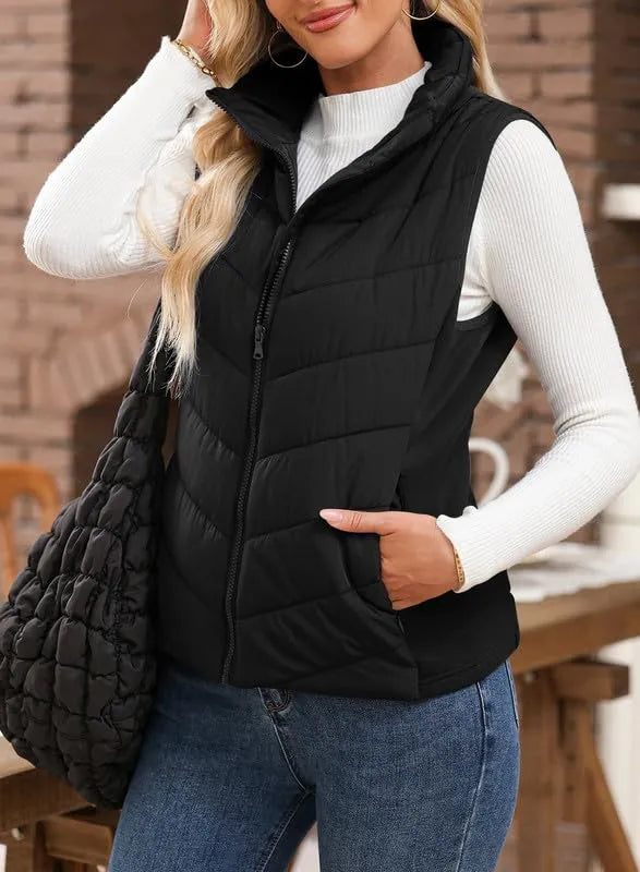 Limited time sale🔥Womens Sleeveless Zip Up Outerwear Stand Collar Quilted Puffer Vest(buy 2 free shipping)