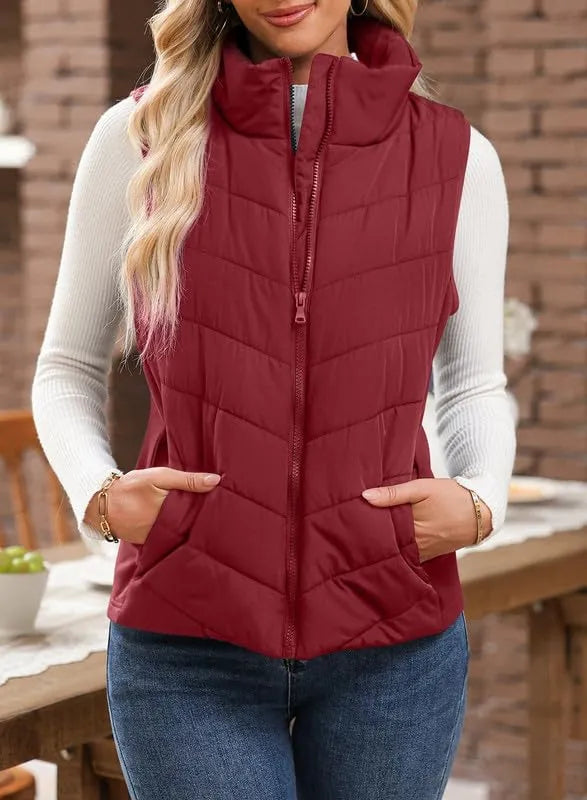 Limited time sale🔥Womens Sleeveless Zip Up Outerwear Stand Collar Quilted Puffer Vest(buy 2 free shipping)