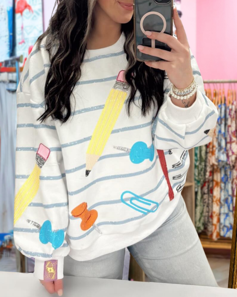 School Stripe Sequined Sweatshirt