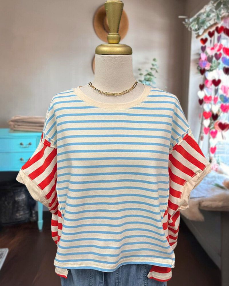 Colorblock Striped Crop Tee