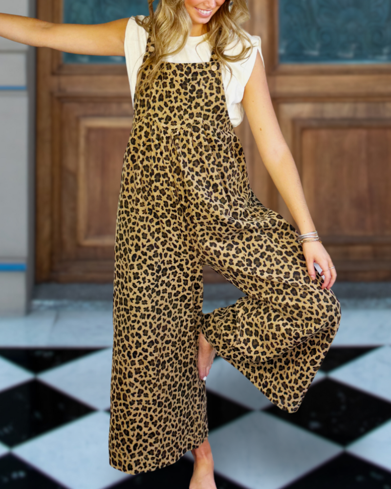 Leopard Print Vintage Washed Overalls