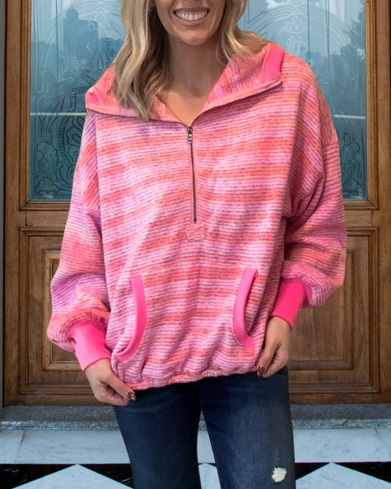 Striped Woolen Half-Zip Hoodie