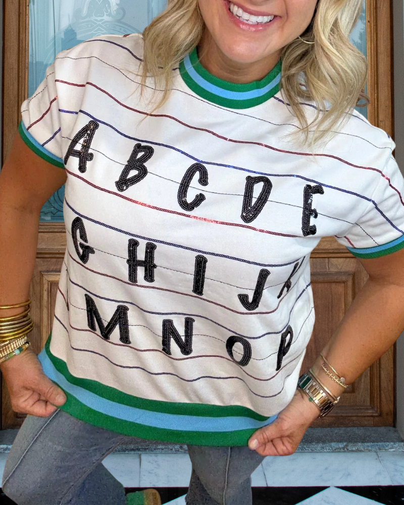 Letter Sequin Striped Top
