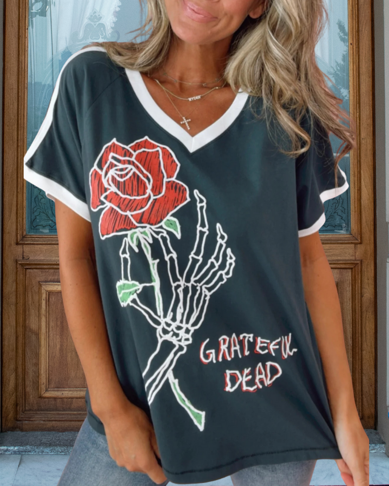 Chic Skeleton Rose Print Tee