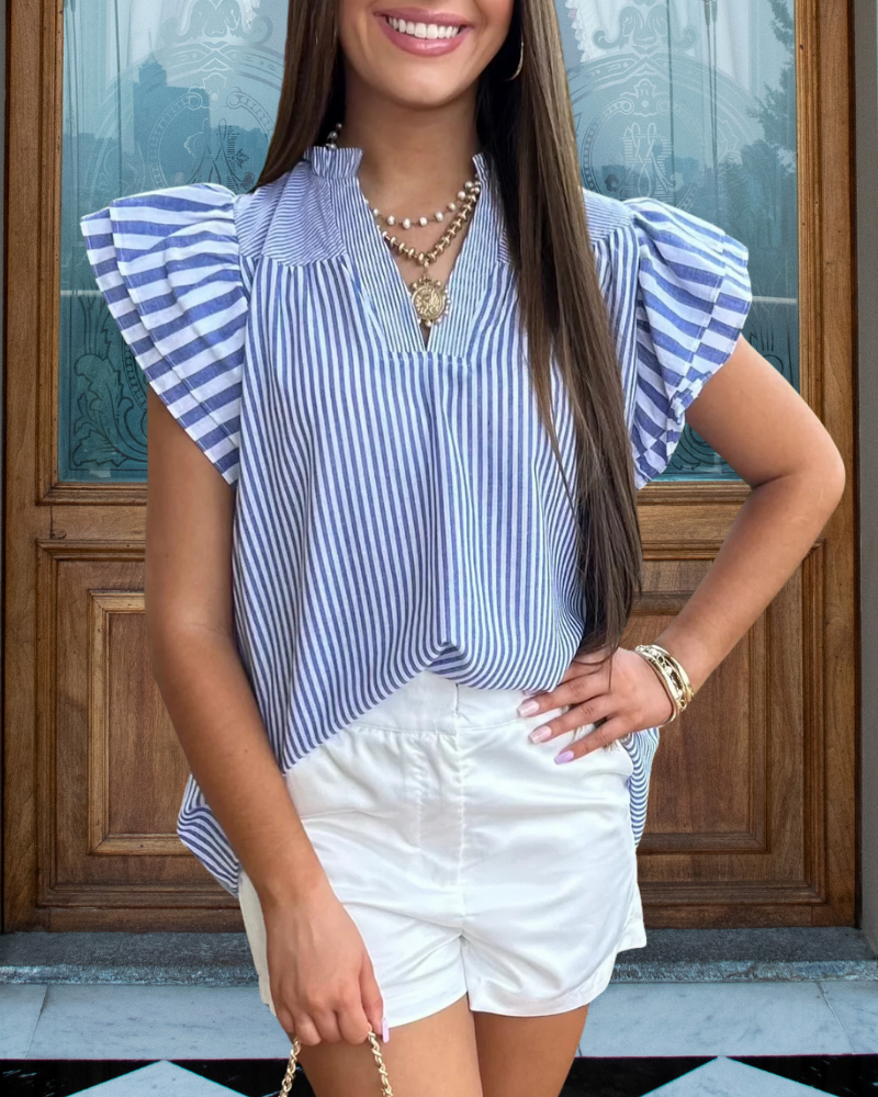 Striped Ruffle Cuff Top