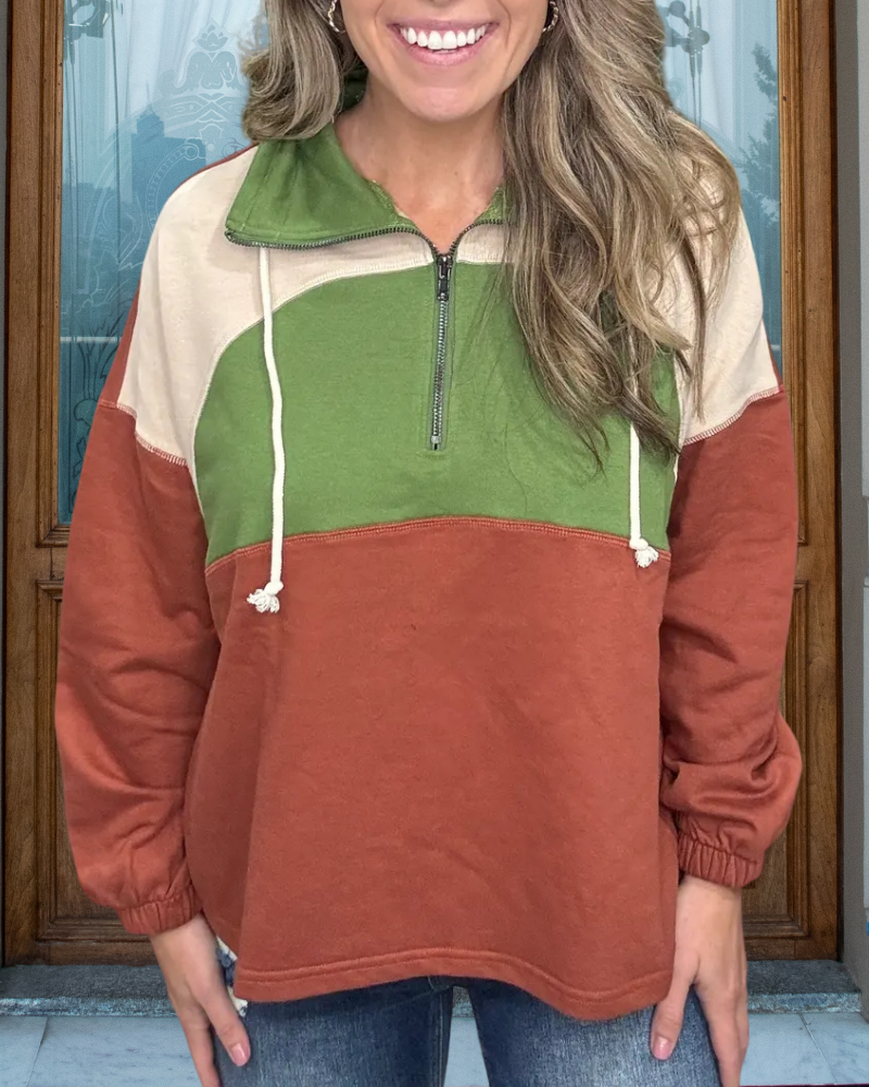 Chic Half Zip Colorblock Sweatshirt