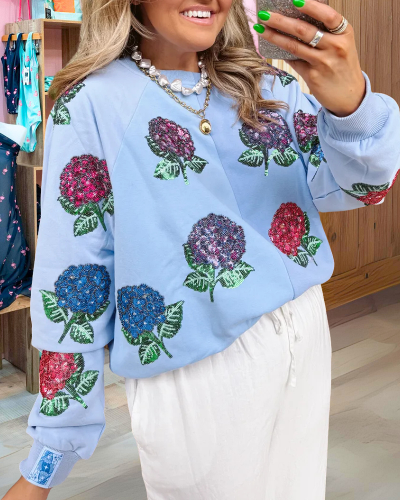Glitter Hydrangea Sequined Sweatshirt