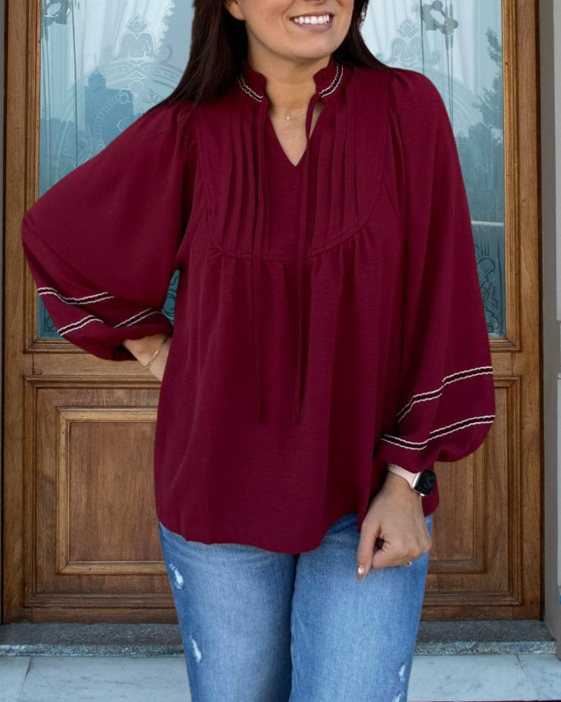 Vintage Pleated Lantern Sleeve Top