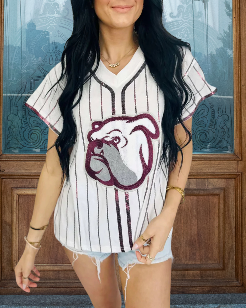 Bulldog Sequin Stripe Top
