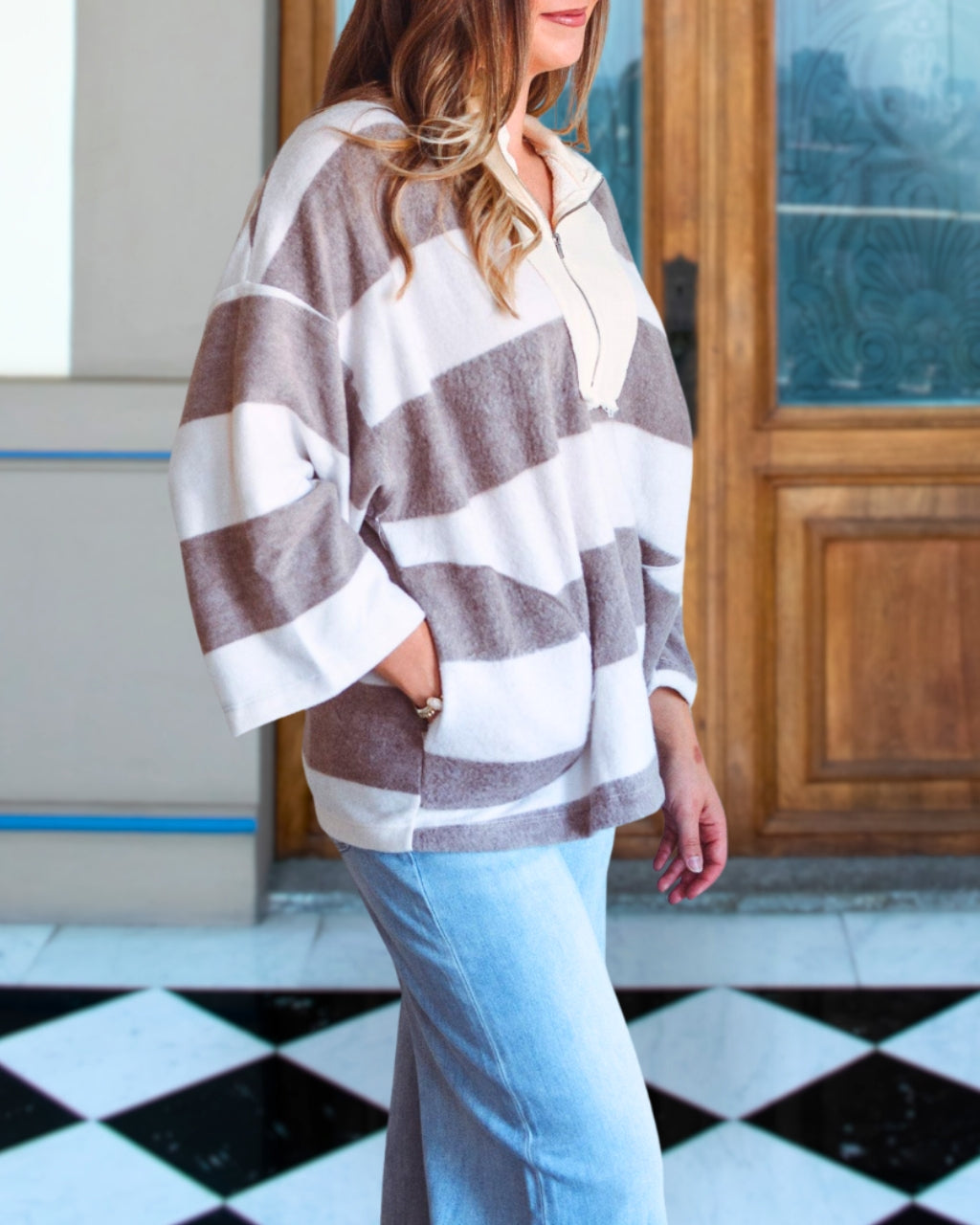 Trendy Striped Half Zip Pullover
