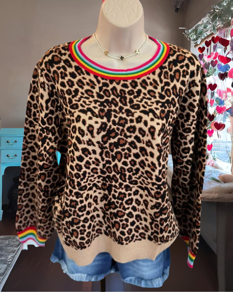 Leopard Rainbow Trimmed Sweatshirt