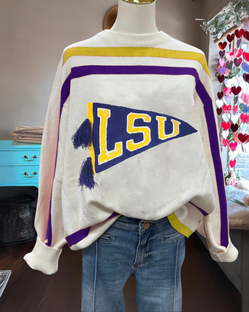LSU Embroidered Striped Sweater