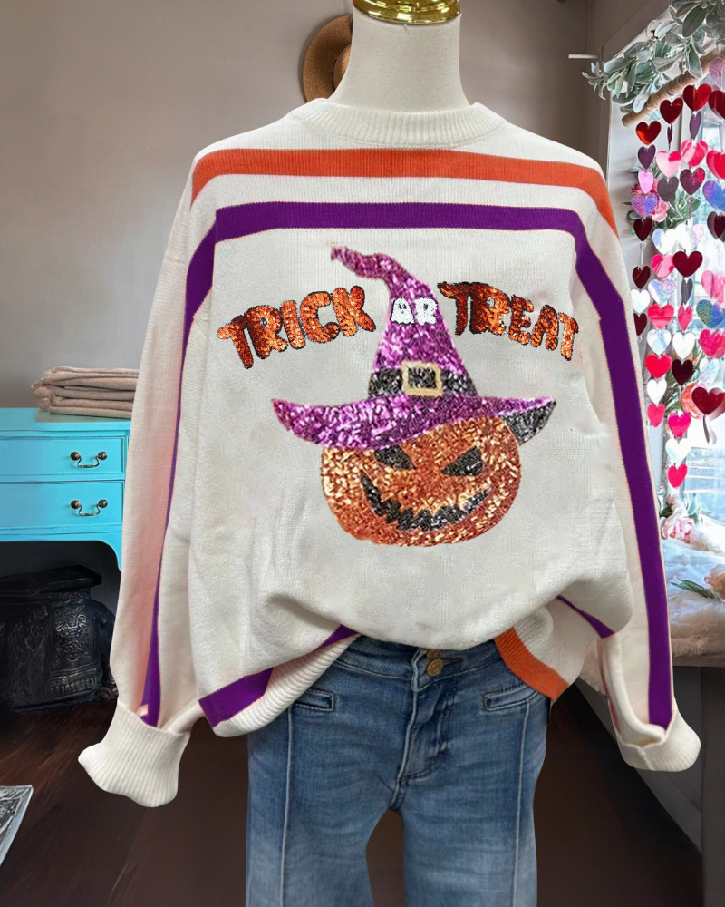 Trick Or Treat Pumpkin Sequined Sweatshirt