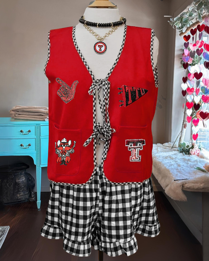 Texas Tech Sequined Check Trim Vest