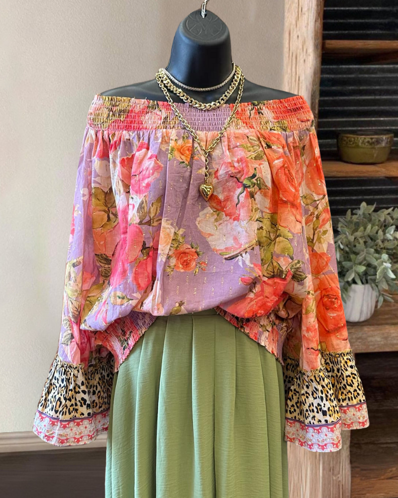 Floral Leopard Off-Shoulder Top
