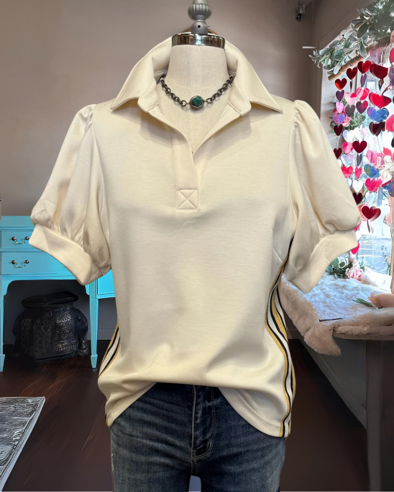 Daily Stripe Trim Polo Top