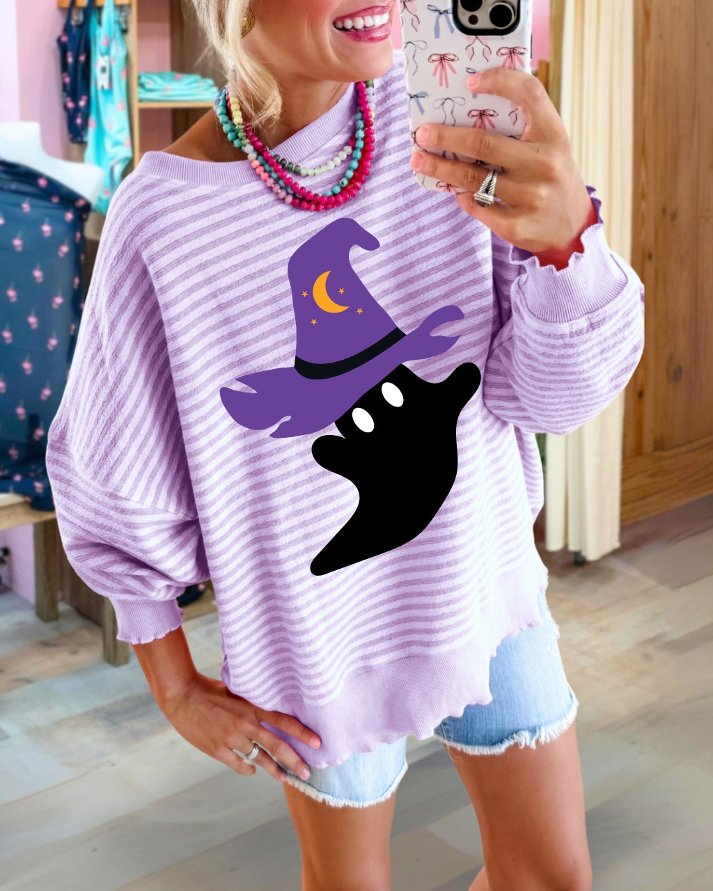 Witchy Ghost Stripe Pullover