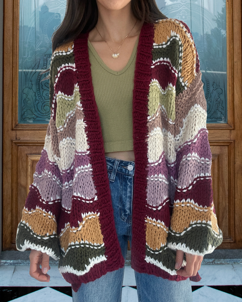 Colorblock Chunky Knit Cardigan Sweater