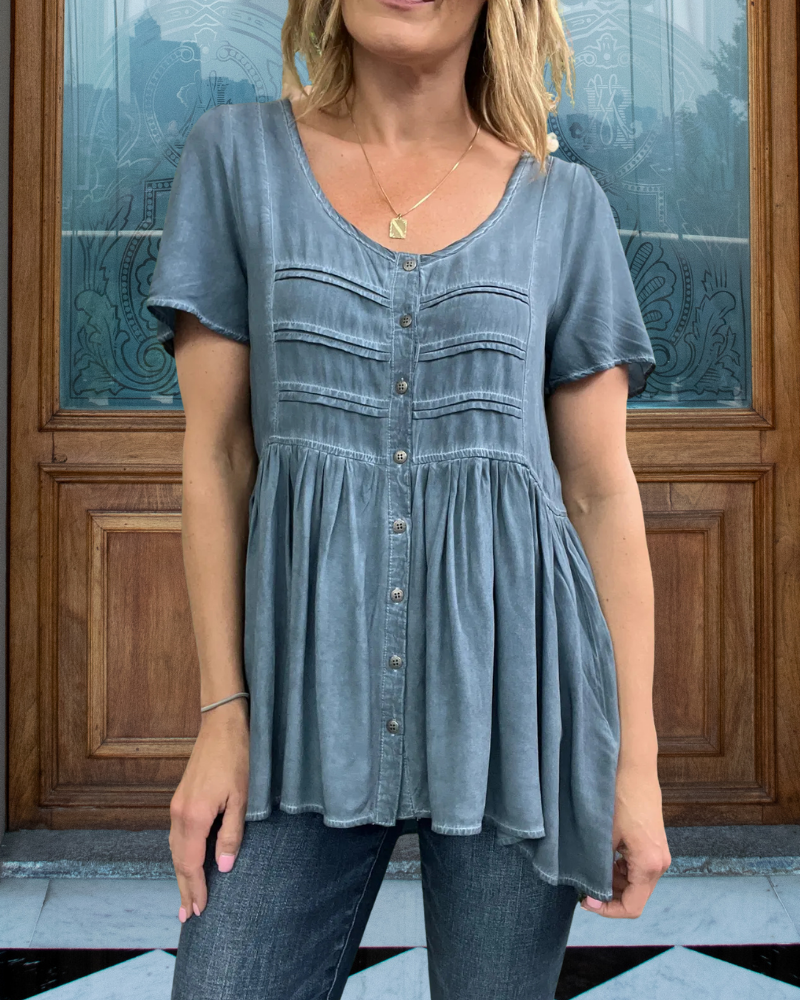 Stylish Pleated Denim Top