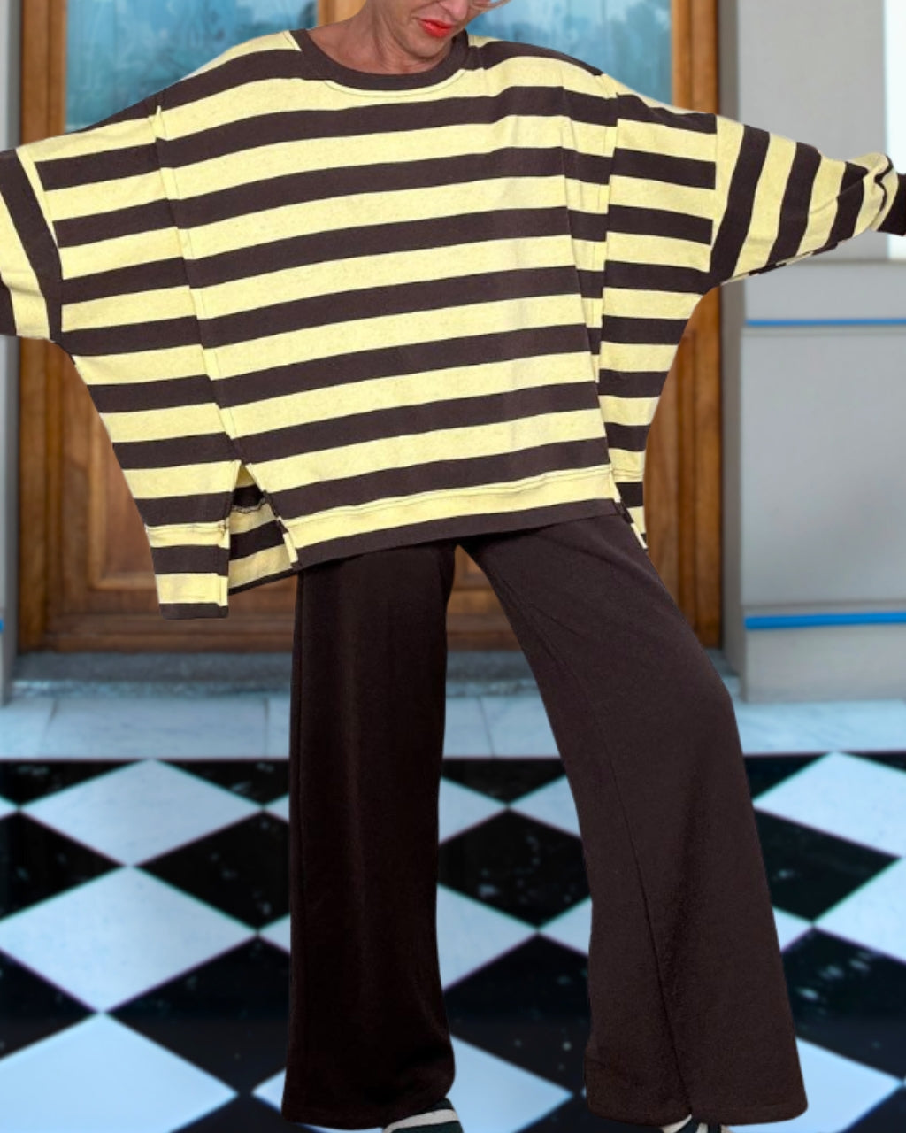 Slouchy Staggered Striped Top