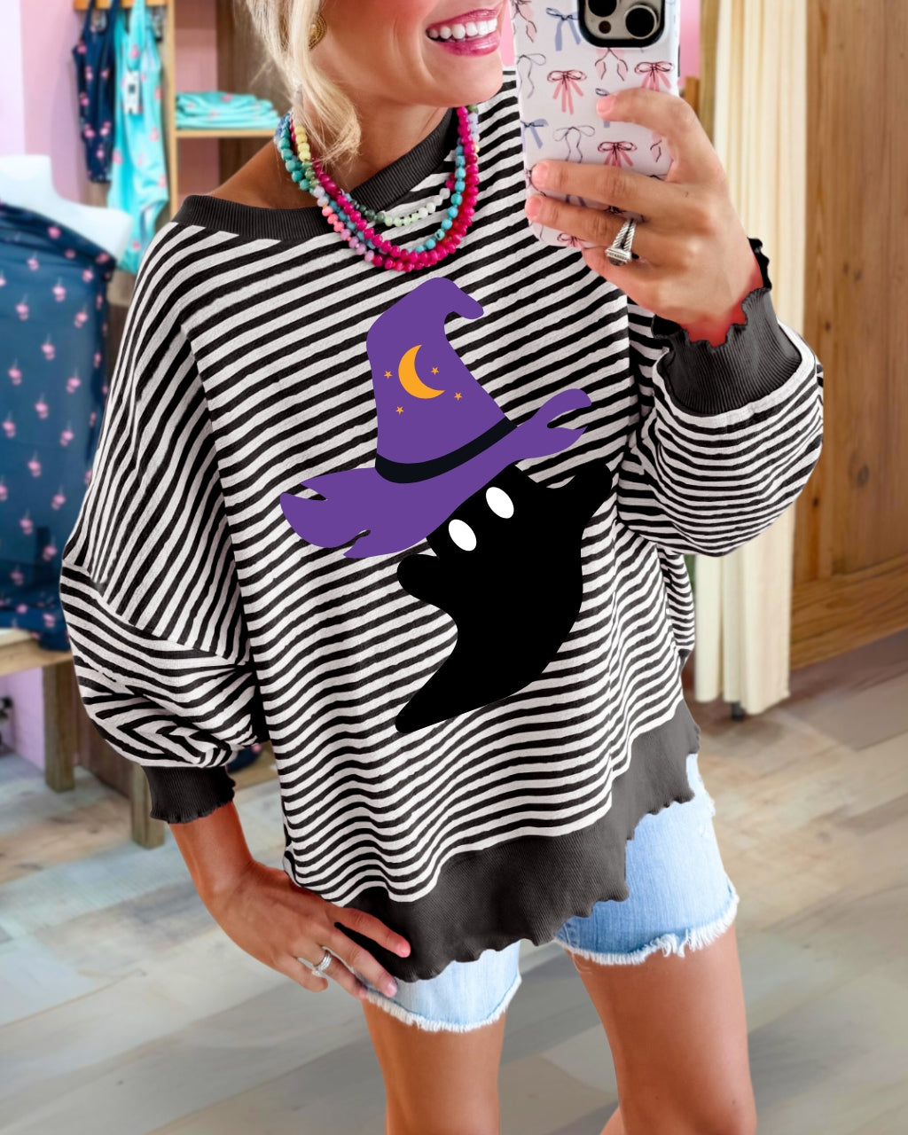 Witchy Ghost Stripe Pullover