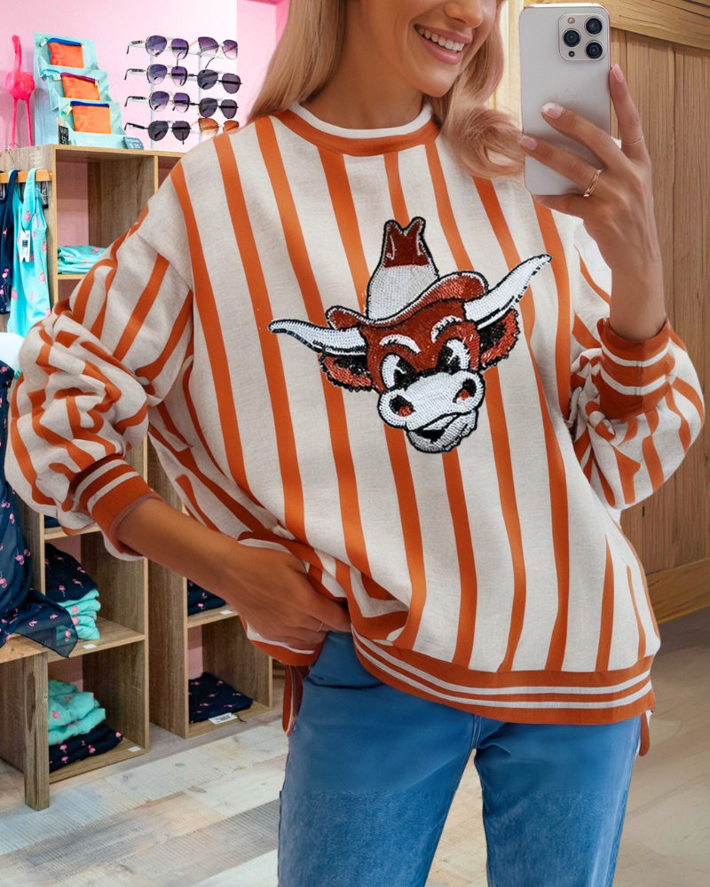 Calf Sequined Striped Sweatshirt