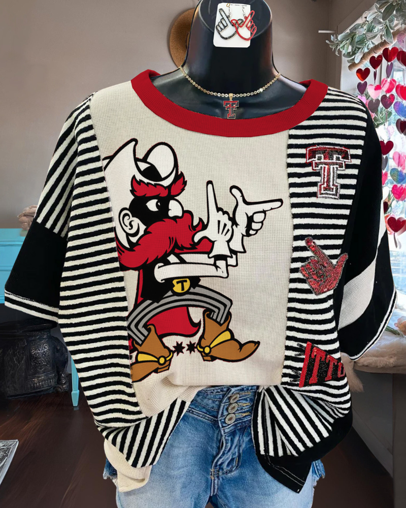 Fun Cartoon Striped Tee