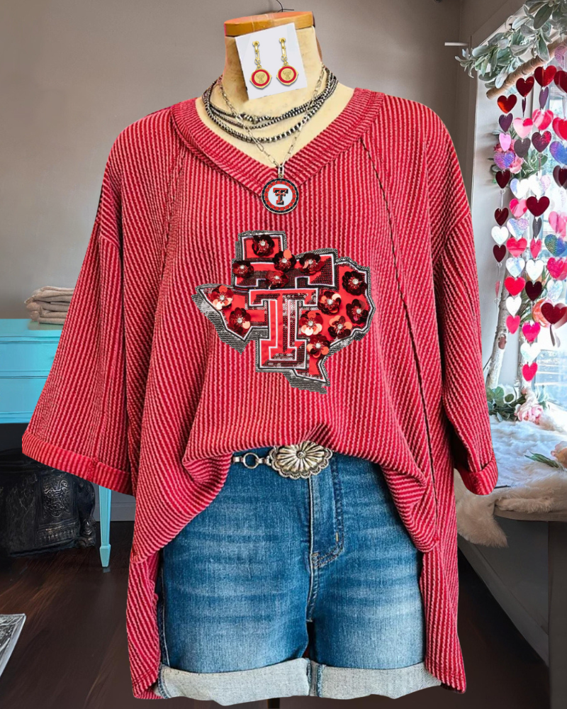 Texas Tech Sequined Ribbed Top