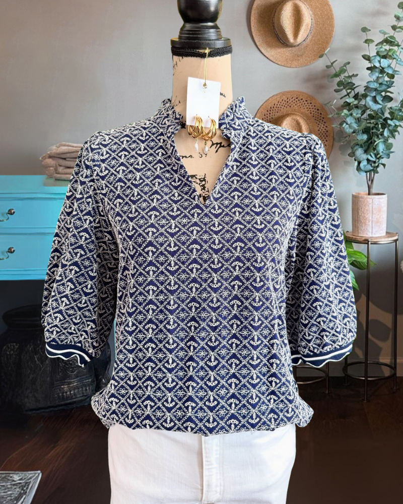 Classic Pattern Textured Satin Top