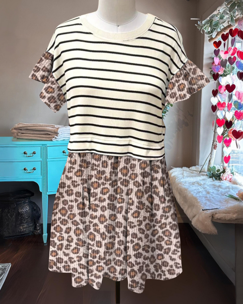 Stripe Leopard Mini Dress