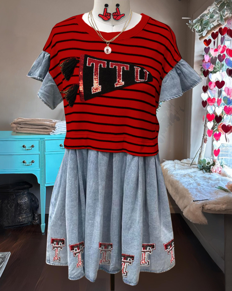 TTU Sequin Striped Denim Dress