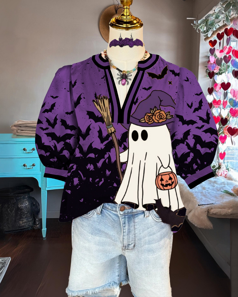 Halloween Bat Ghost Satin Top