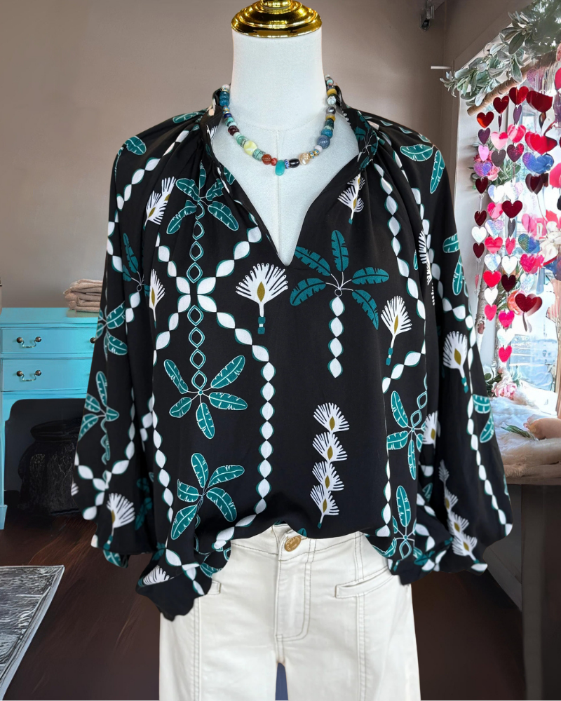 Unique Leaf Satin V-Neck Top