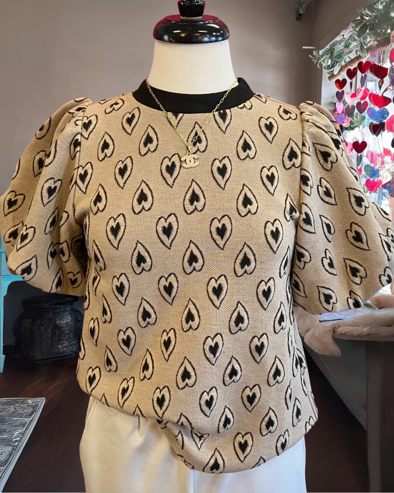 Heart-Shaped Puff Sleeve Top