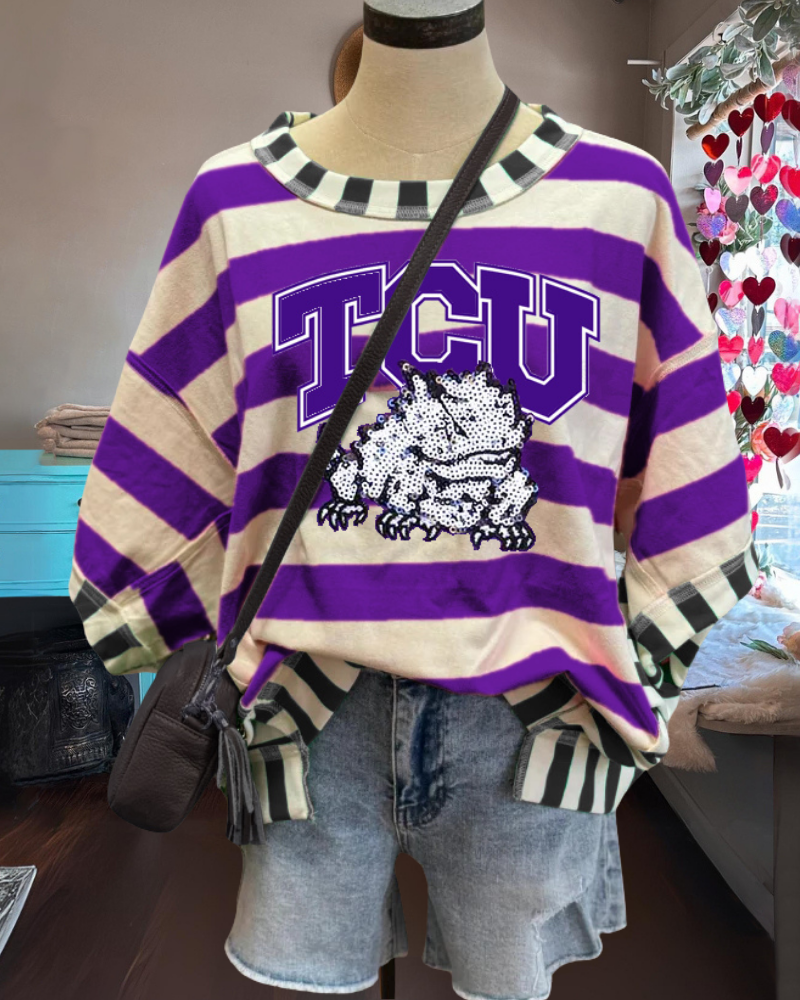 TCU Mascot Sequined Striped T-shirt
