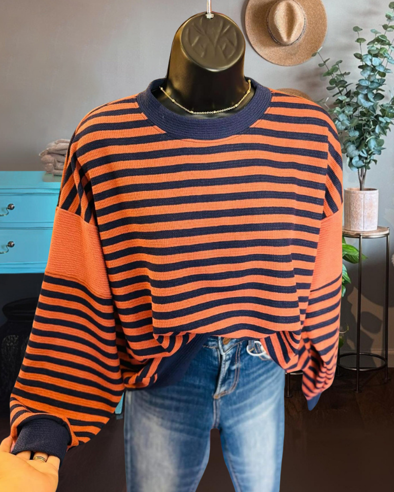 Colorblock Striped Crewneck Sweater