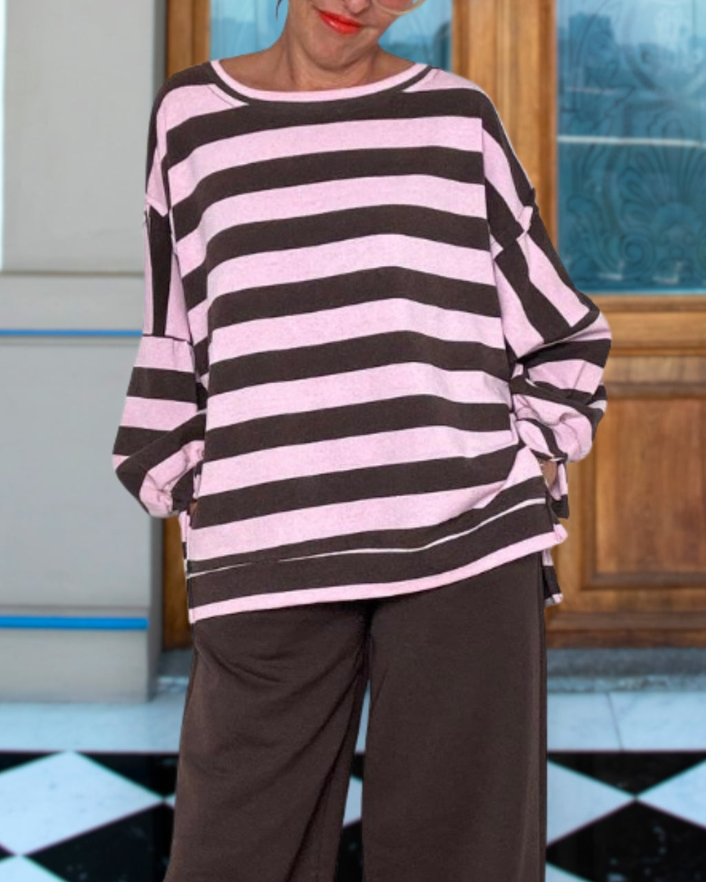 Slouchy Staggered Striped Top