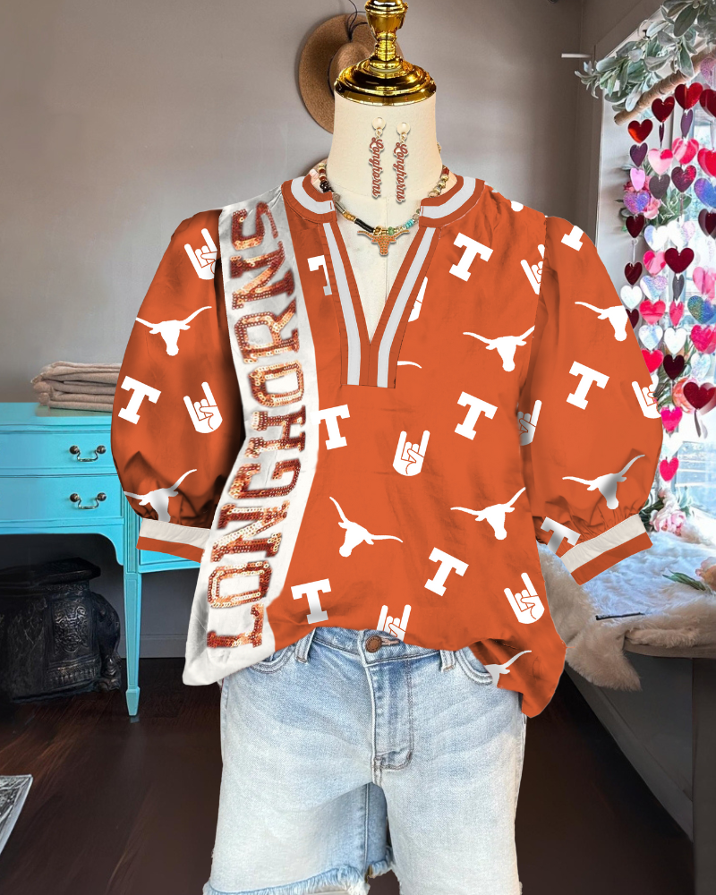 Satin Sequin Longhorns Top
