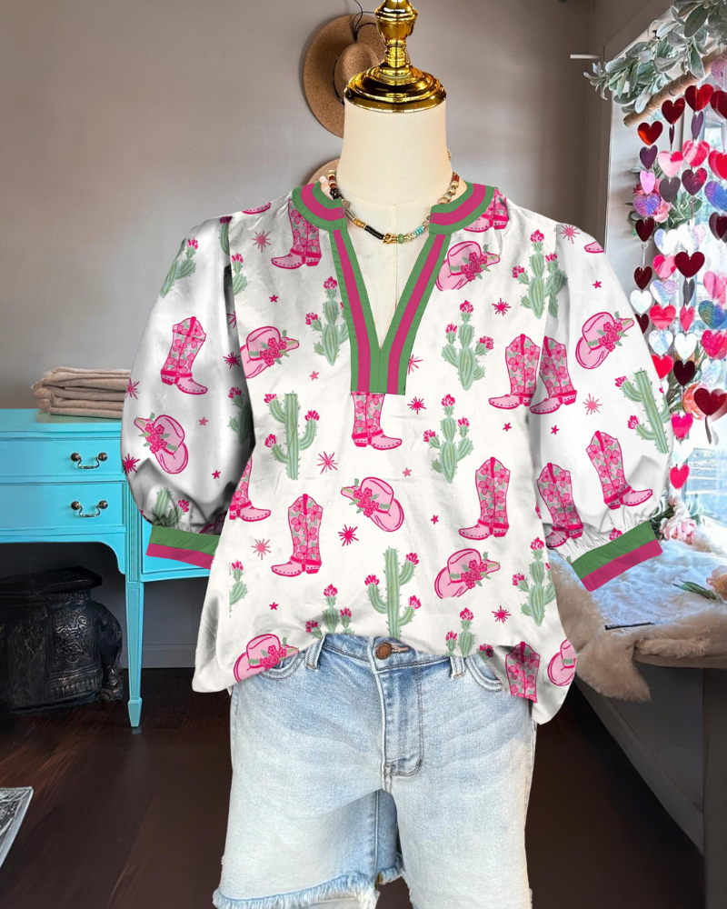 Western Cactus Boots Satin Top