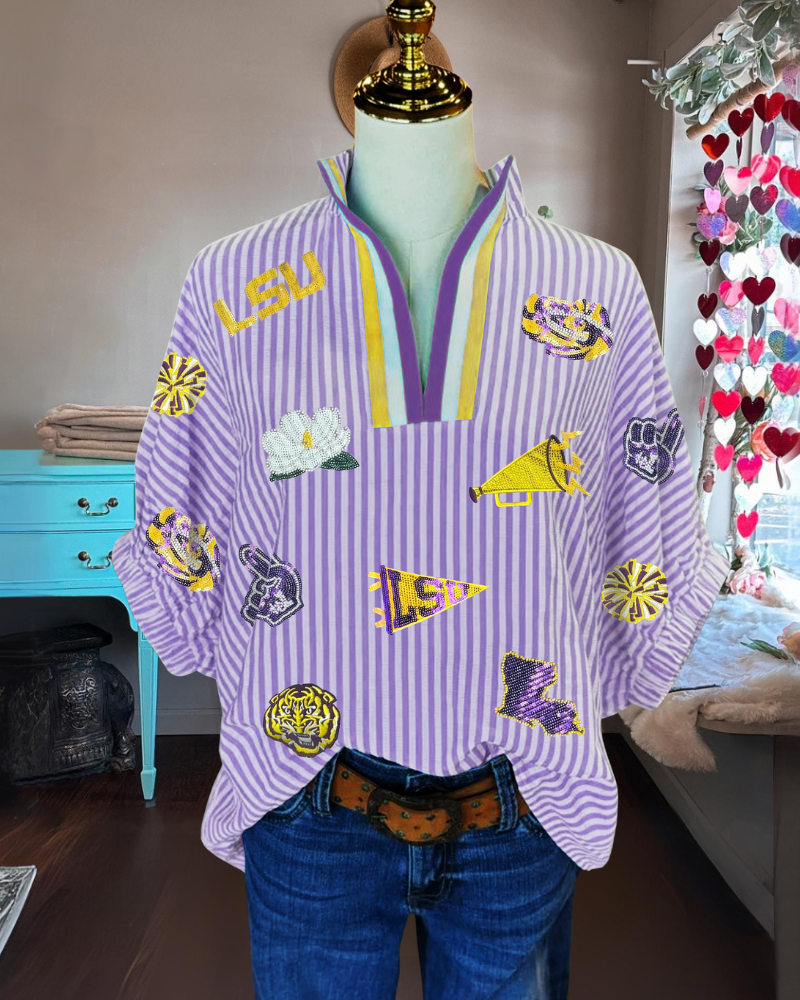 LSU Cheer Corps Embroidered Striped Top